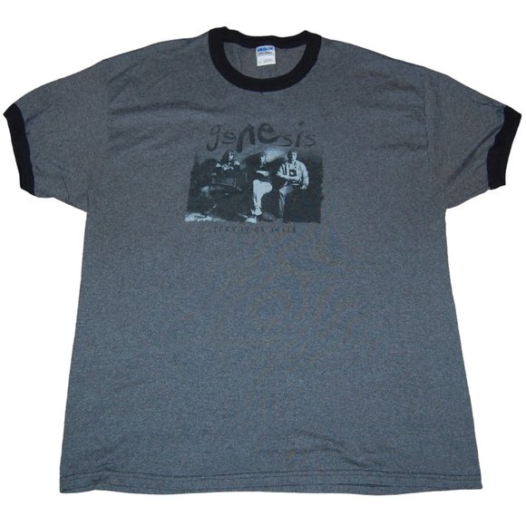 Gildan Other - Genesis Turn it on Again Band Graphic Men's Dark Gray Ringer T-Shirt XL Tee ROCK
